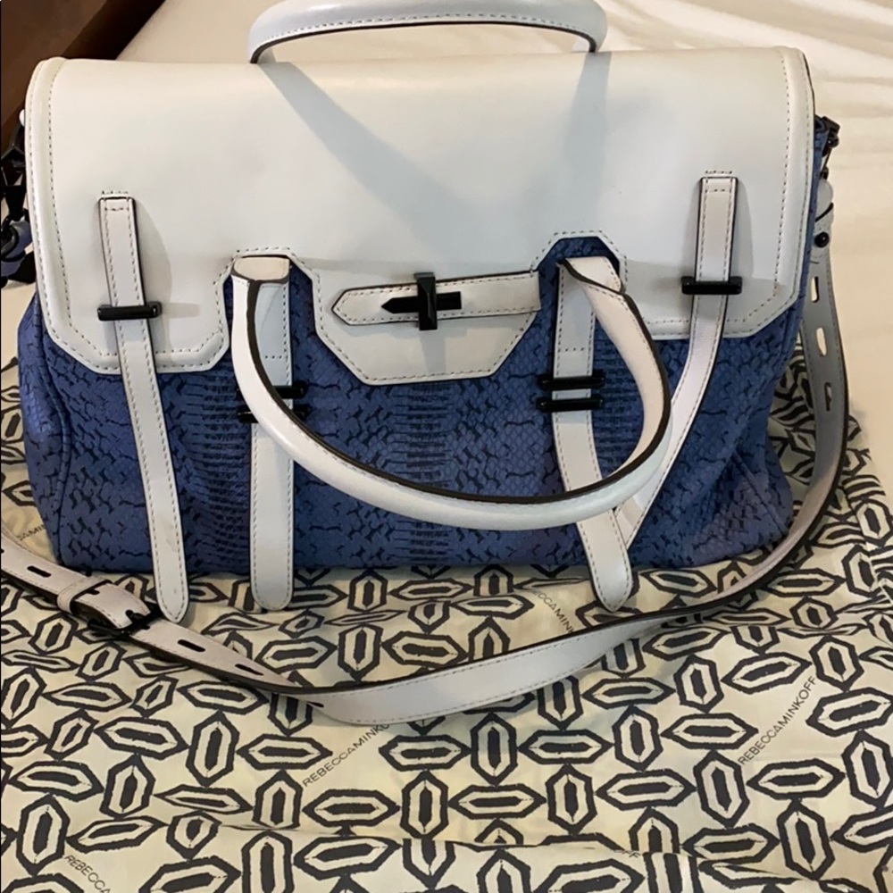 EUC Blue & white Rebecca Minkoff leather handbag!
